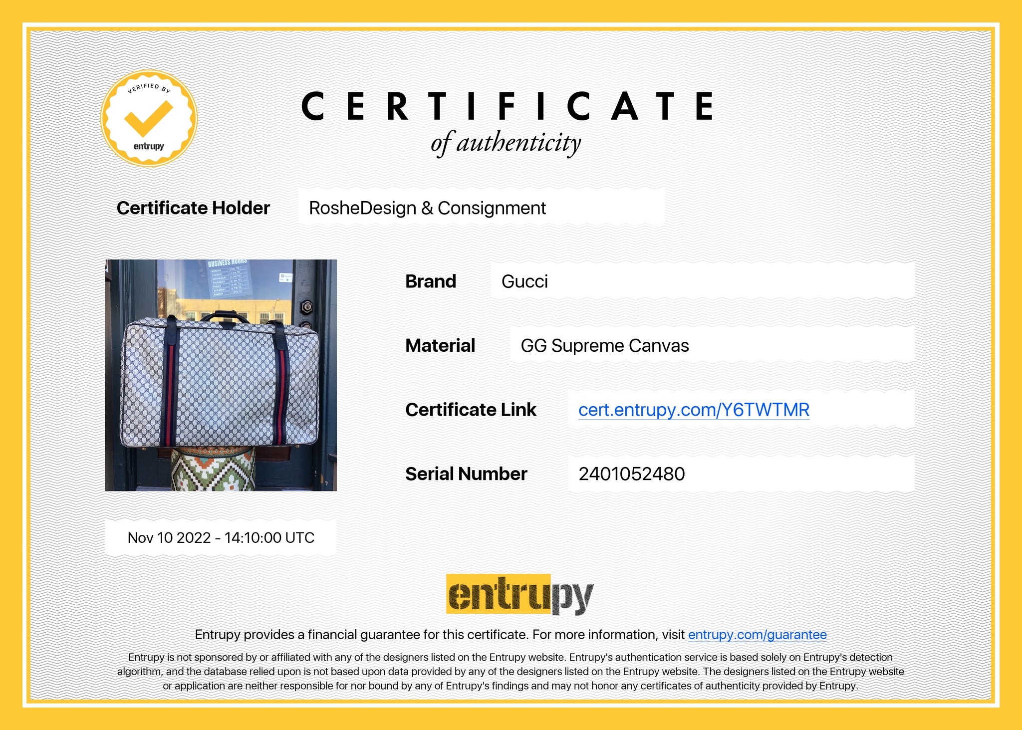 1 Entrupy certificate – Secondtimecc