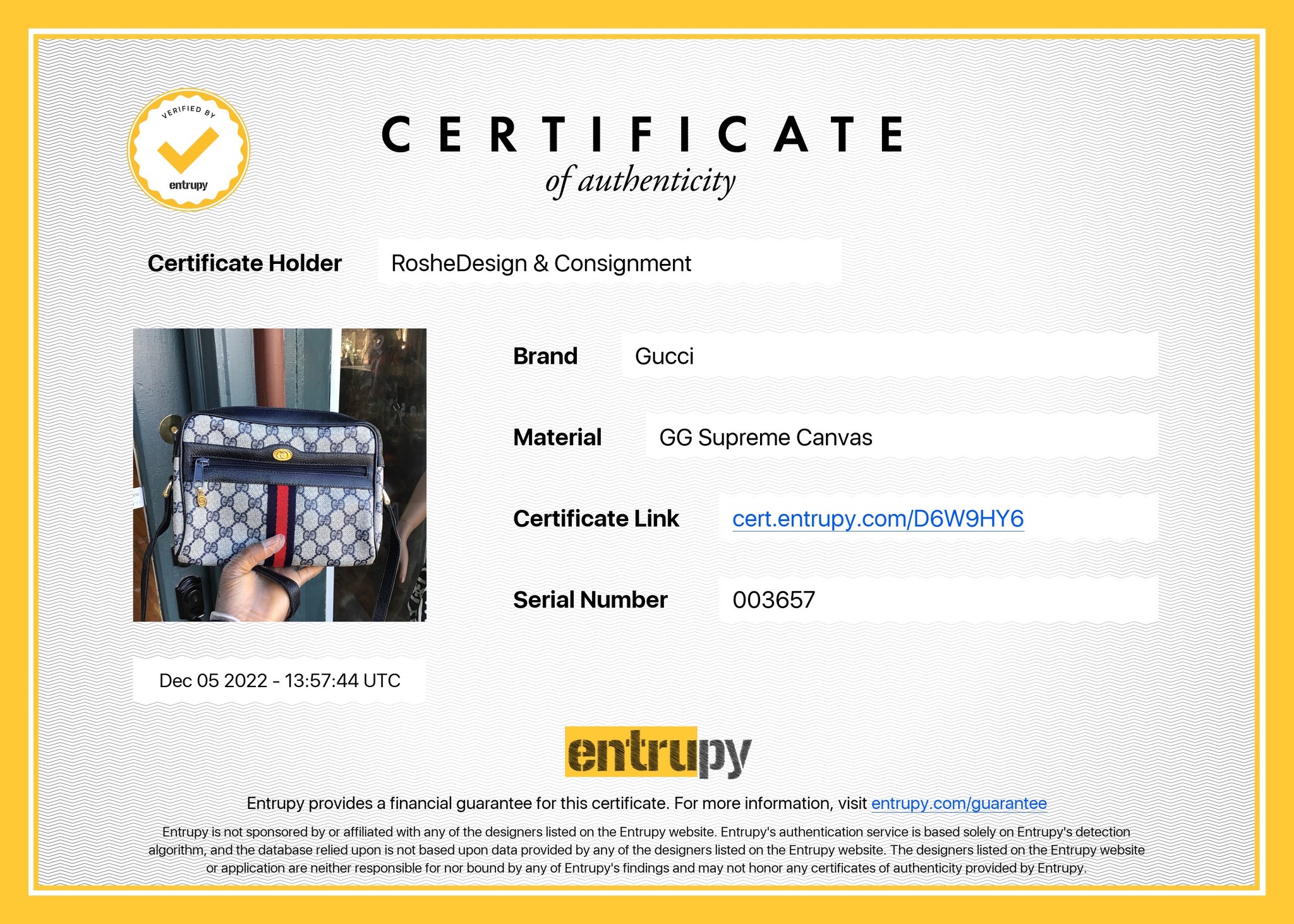 1 Entrupy certificate – Secondtimecc